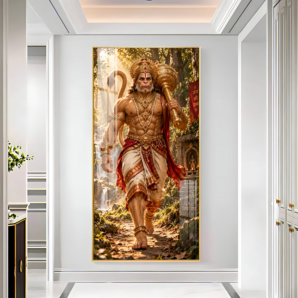 Hanuman Walking in Forest Premium Acrylic Vertical Wall Art