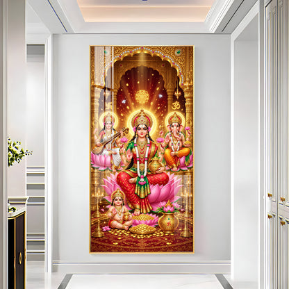 Maa Laxmi, Saraswati and Ganesh Ji Premium Acrylic Vertical Wall Art