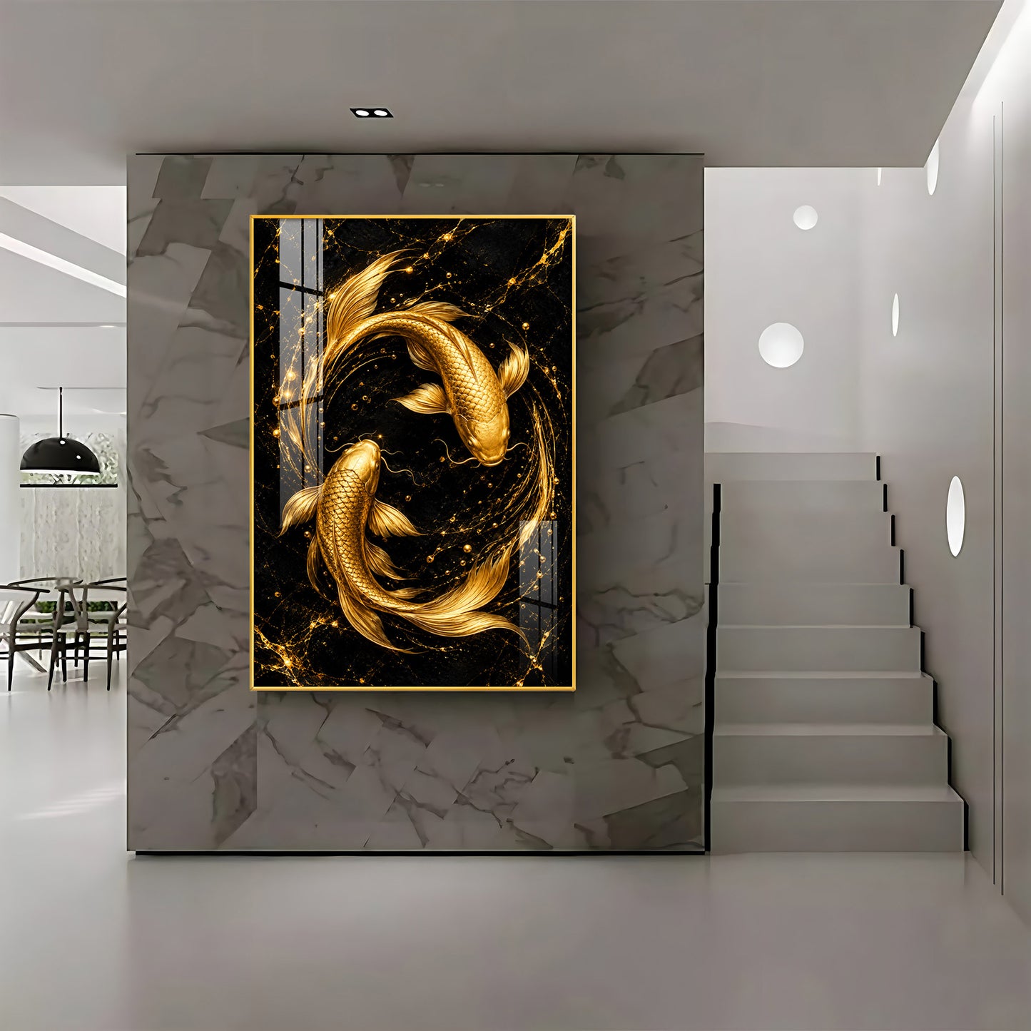 Two Luminous Golden Koi Premium Acrylic Vertical Wall Art