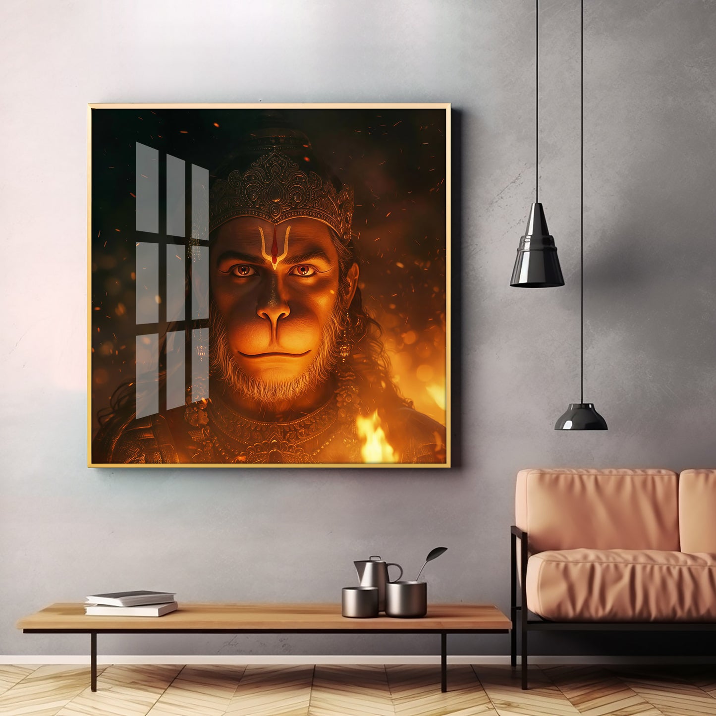 Lord Hanuman Face Premium Acrylic Square Wall Art
