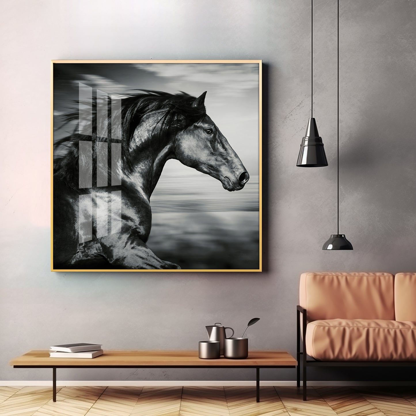 Wild Black Horse Premium Acrylic Square Wall Art