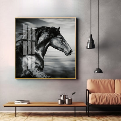 Wild Black Horse Premium Acrylic Square Wall Art