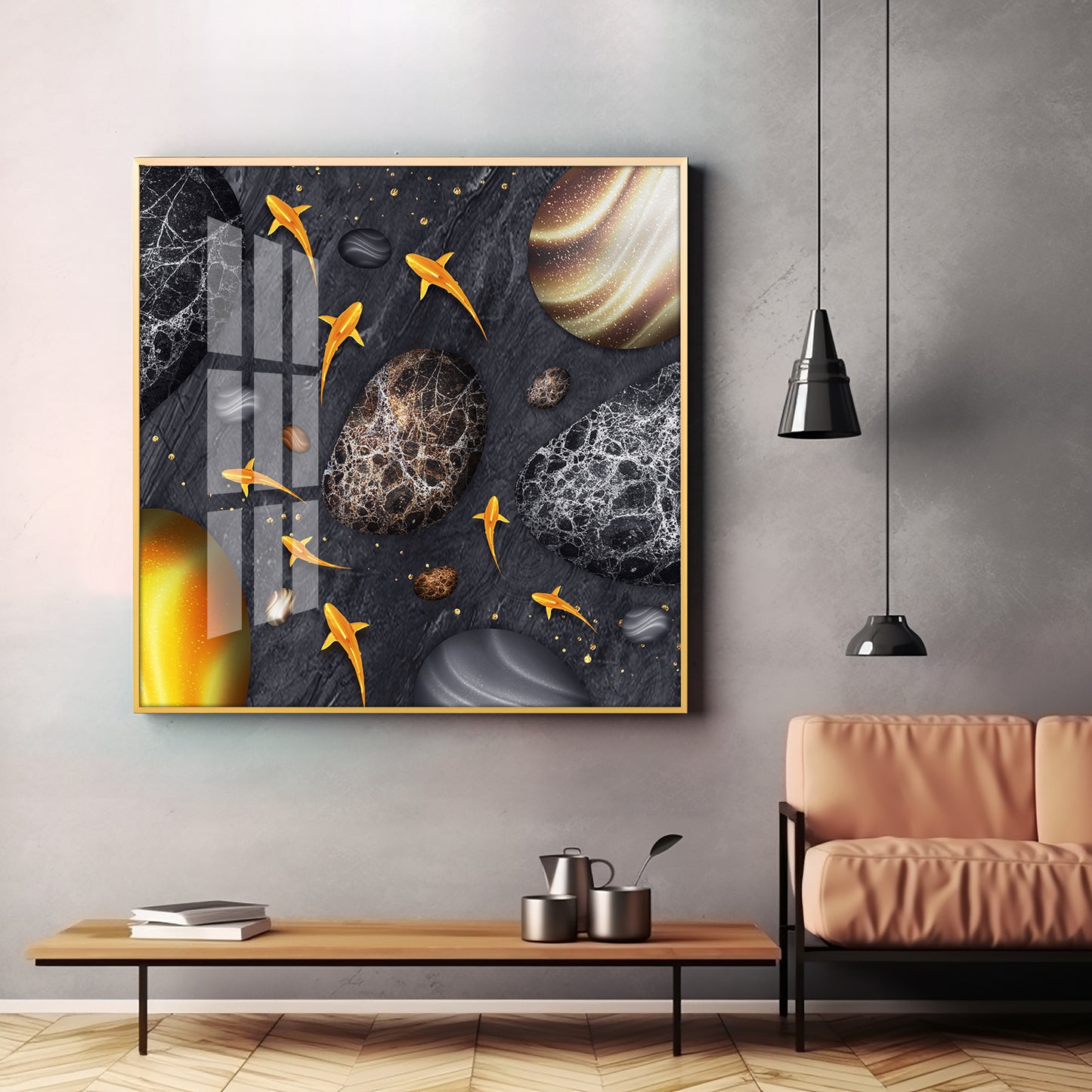 Fish With Black Background Premium Acrylic Square Wall Art