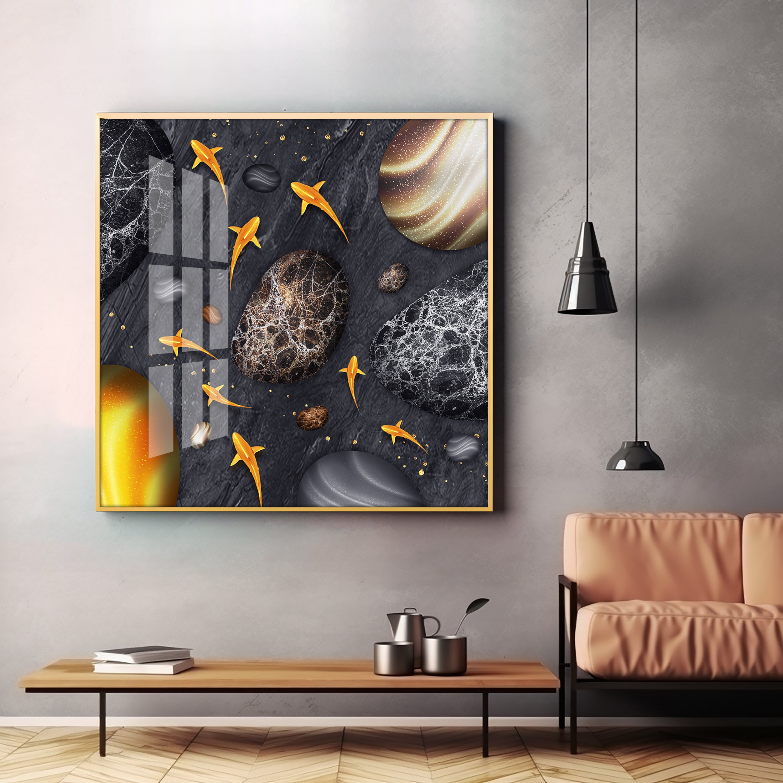 Fish With Black Background Premium Acrylic Square Wall Art