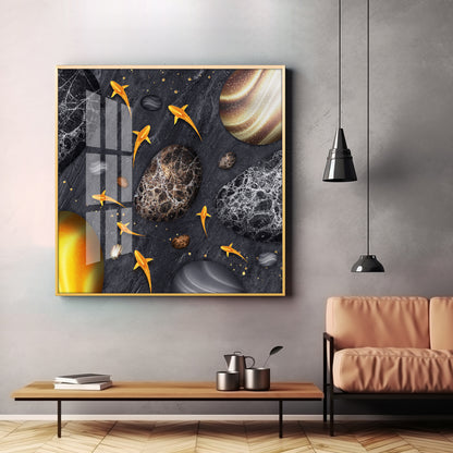 Fish With Black Background Premium Acrylic Square Wall Art