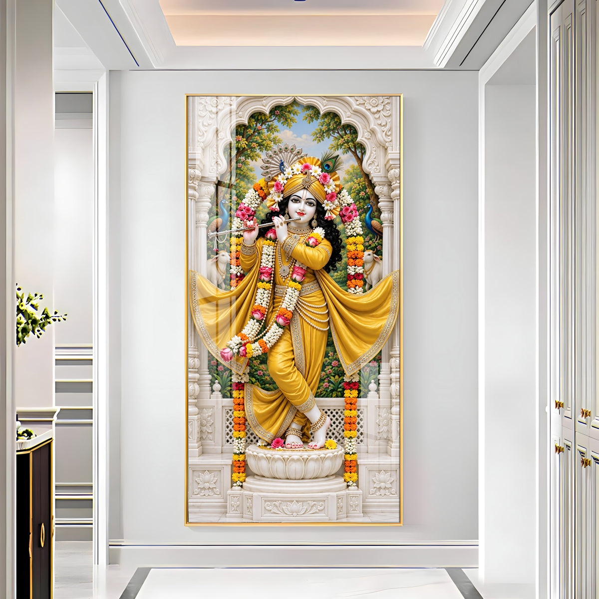 Krishna in Yellow Dress Premium Acrylic Vertical Wall Art