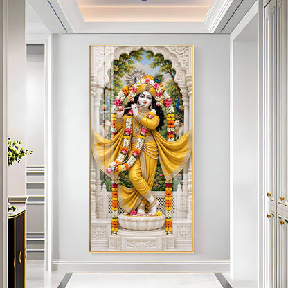 Krishna in Yellow Dress Premium Acrylic Vertical Wall Art