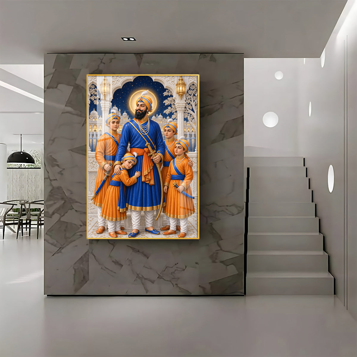 Guru Gobind Singh Ji With Sahibzade Premium Acrylic Vertical Wall Art