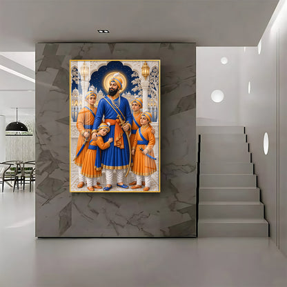 Guru Gobind Singh Ji With Sahibzade Premium Acrylic Vertical Wall Art