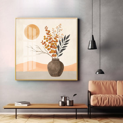 Vase Holding Leaves & Branches Premium Acrylic Square Wall Art