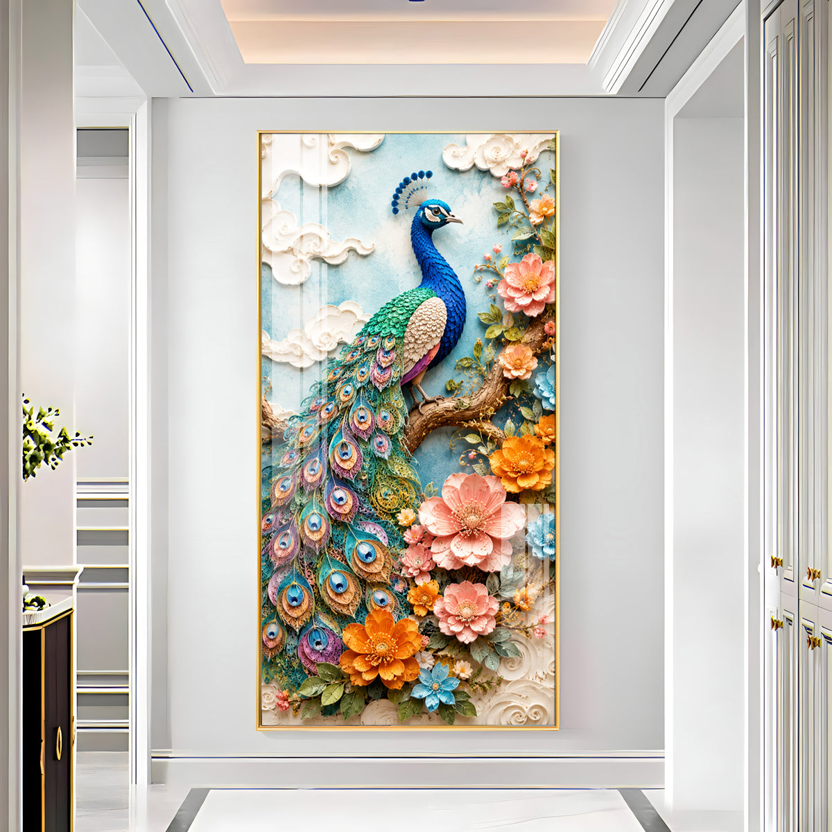 Majestic Peacock & Floral Premium Acrylic Vertical Wall Art