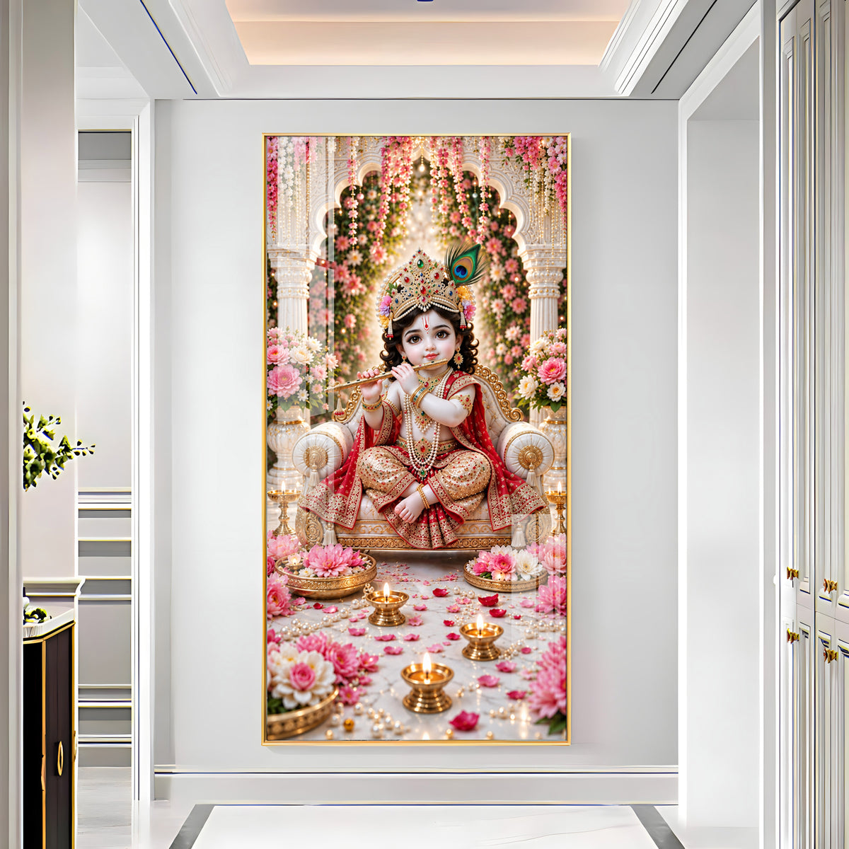 Little Krishna On Royal Chair Premium Acrylic Vertical Wall Art