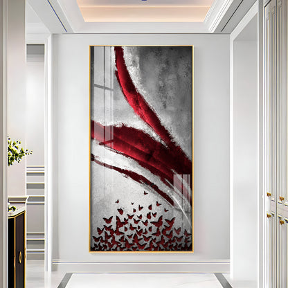 Red Crimson Swirl and Butterfly Premium Acrylic Vertical Wall Art