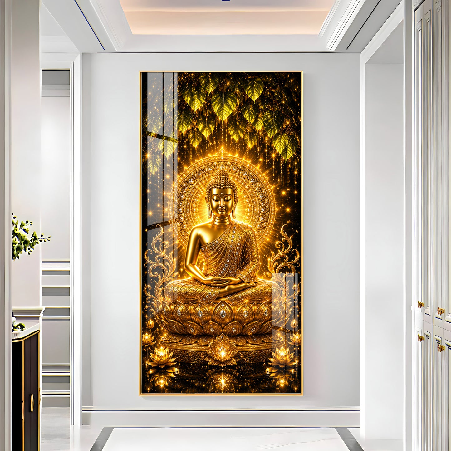 Golden Meditating Buddha Premium Acrylic Vertical Wall Art