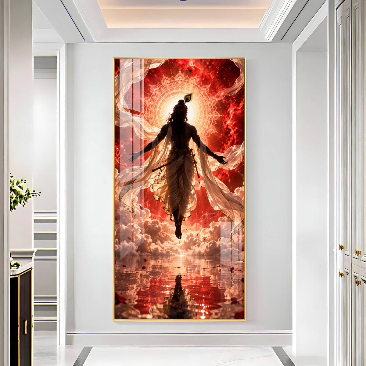 Divine Krishna Cosmic Aura Premium Acrylic Vertical Wall Art