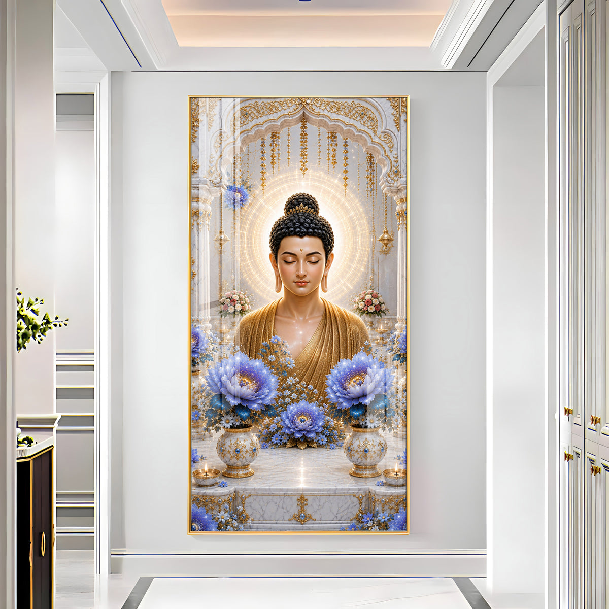 Golden Buddha Meditating Premium Acrylic Vertical Wall Art