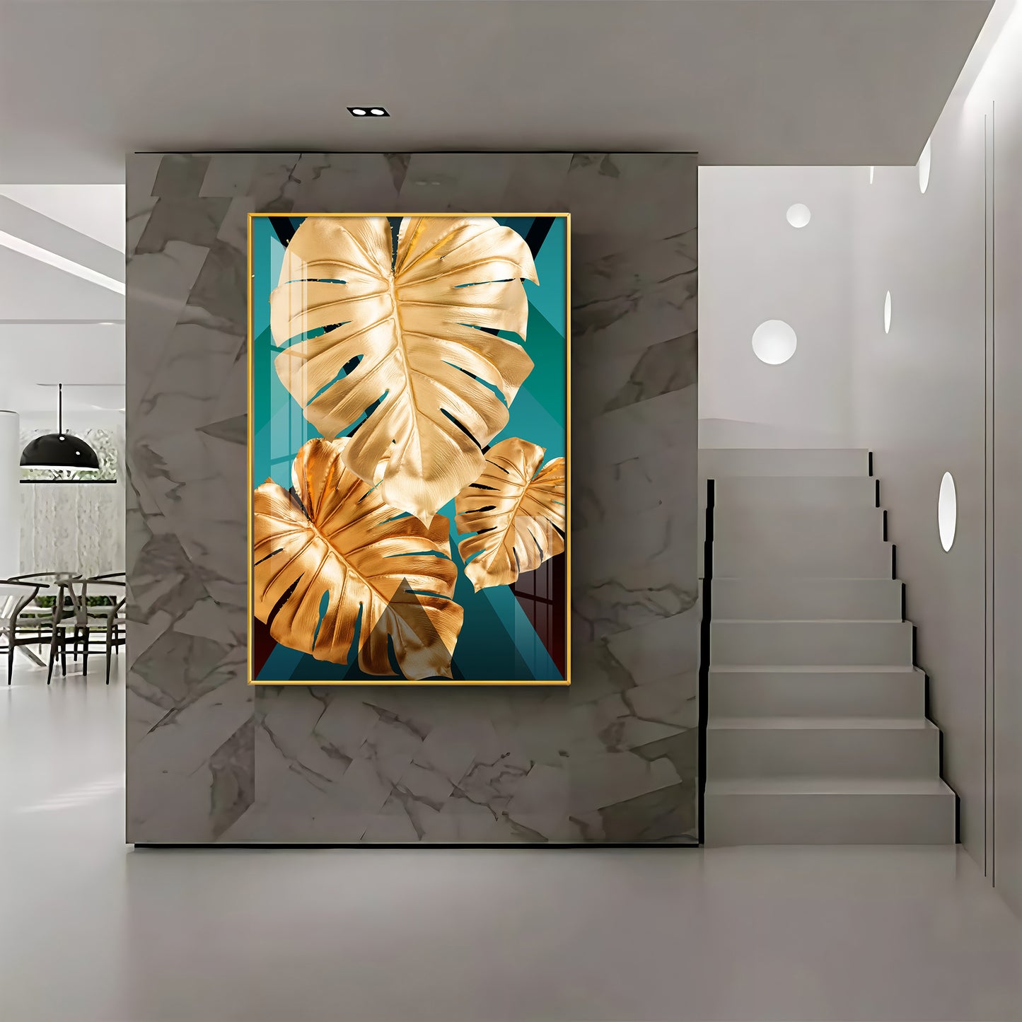 Radiant Gold Monstera Premium Acrylic Vertical Wall Art