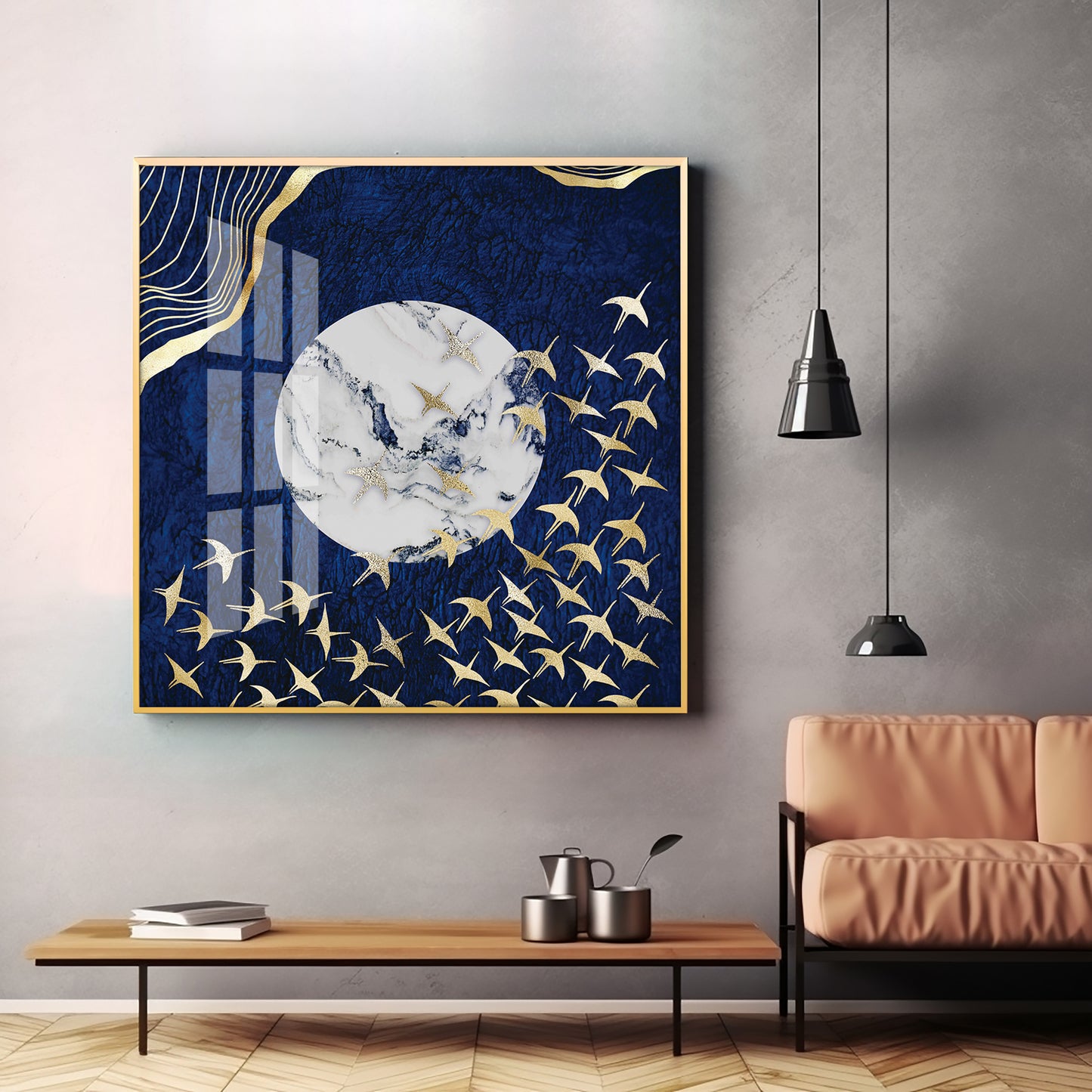 Flying Flamingo Premium Acrylic Square Wall Art