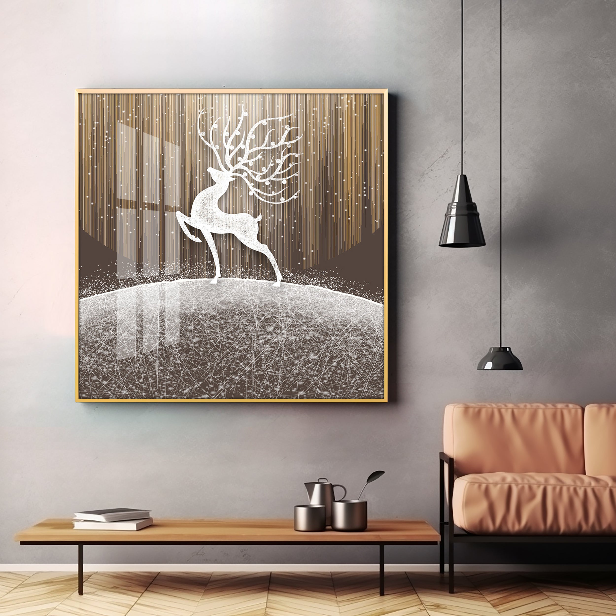 Christmas Snow Deer Premium Acrylic Square Wall Art