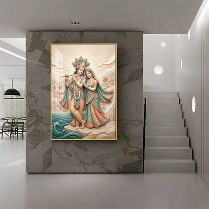Radha Krishna Standing Together Premium Acrylic Vertical Wall Art