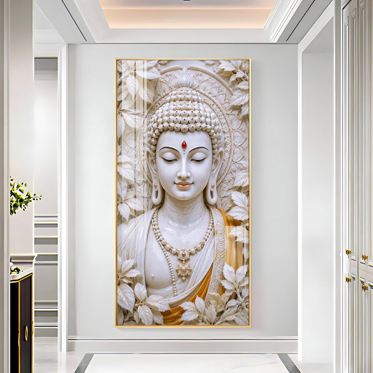 Meditating White Buddha Premium Acrylic Vertical Wall Art
