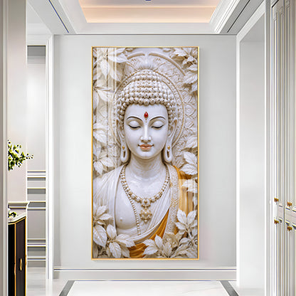 Meditating White Buddha Premium Acrylic Vertical Wall Art