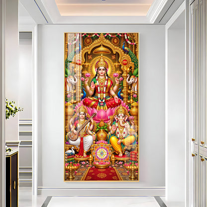 Maa Laxmi, Ganesh Ji & Saraswati Premium Acrylic Vertical Wall Art