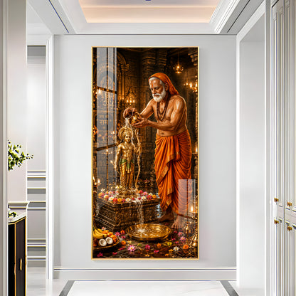 Shri Raghavendra Swamy Ritual Abhishek On Lord Ram Premium Acrylic Vertical Wall Art