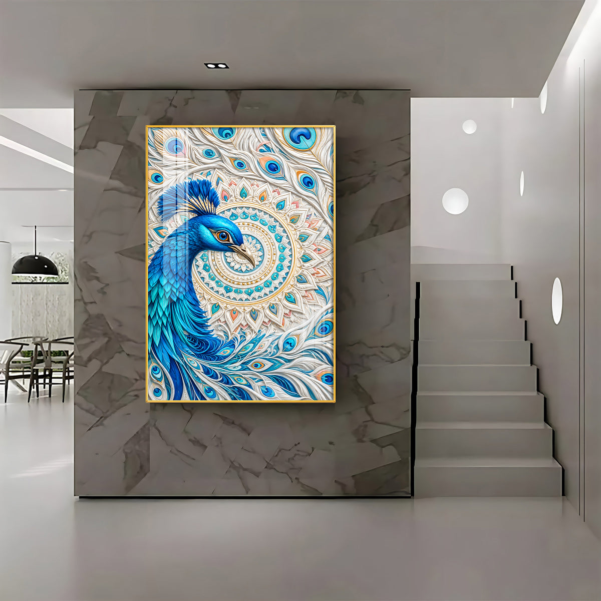 Majestic Blue Peacock Premium Acrylic Vertical Wall Art