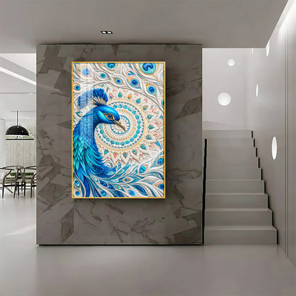 Majestic Blue Peacock Premium Acrylic Vertical Wall Art