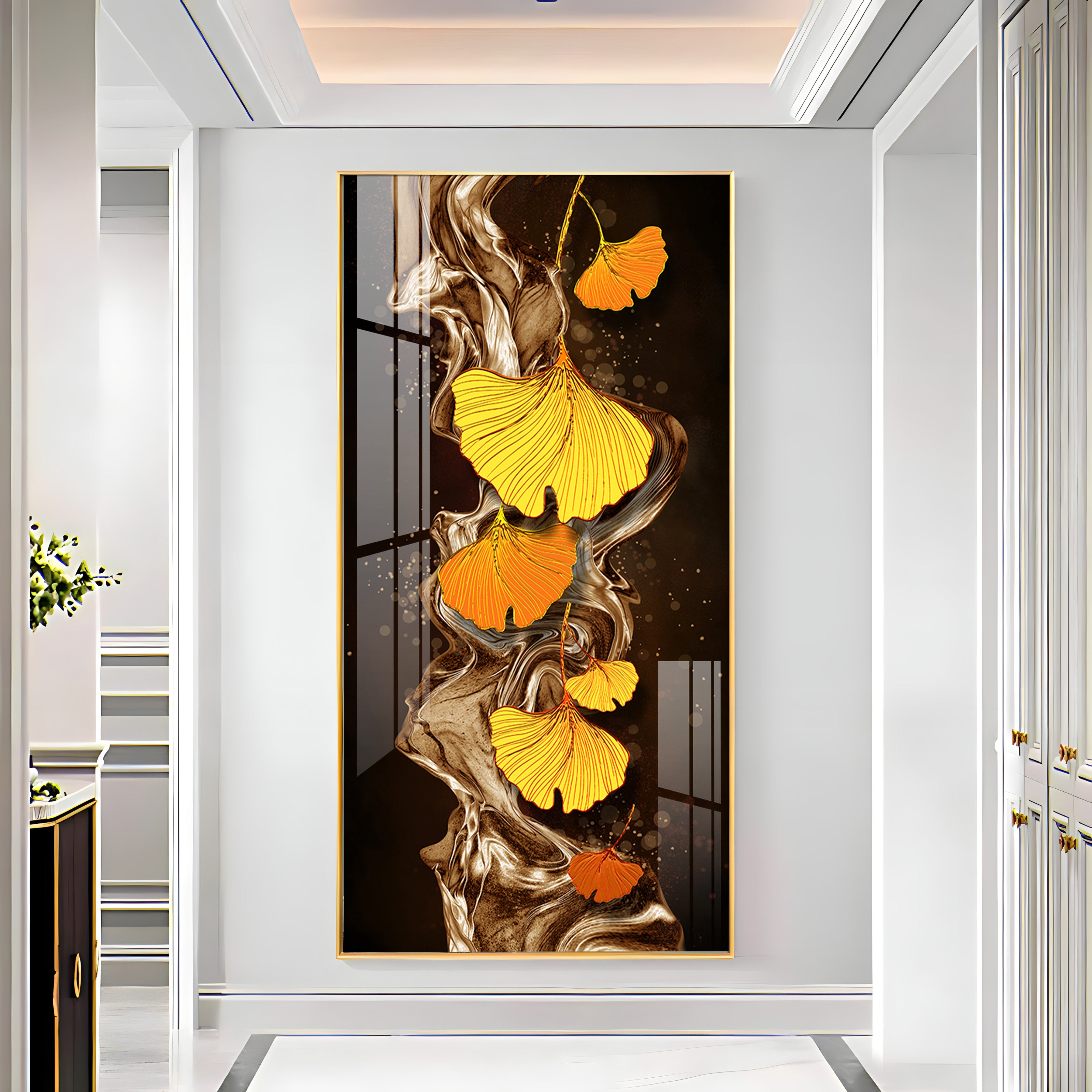 Glittering Ginkgo Premium Acrylic Vertical Wall Art