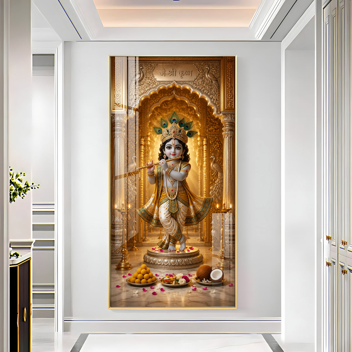 Little Krishna Playing Bansuri Premium Acrylic Vertical Wall Art