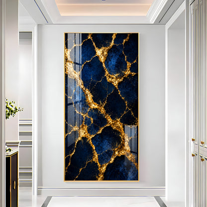 Luxurious Blue & Gold Cracked Marble Premium Acrylic Vertical Wall Art