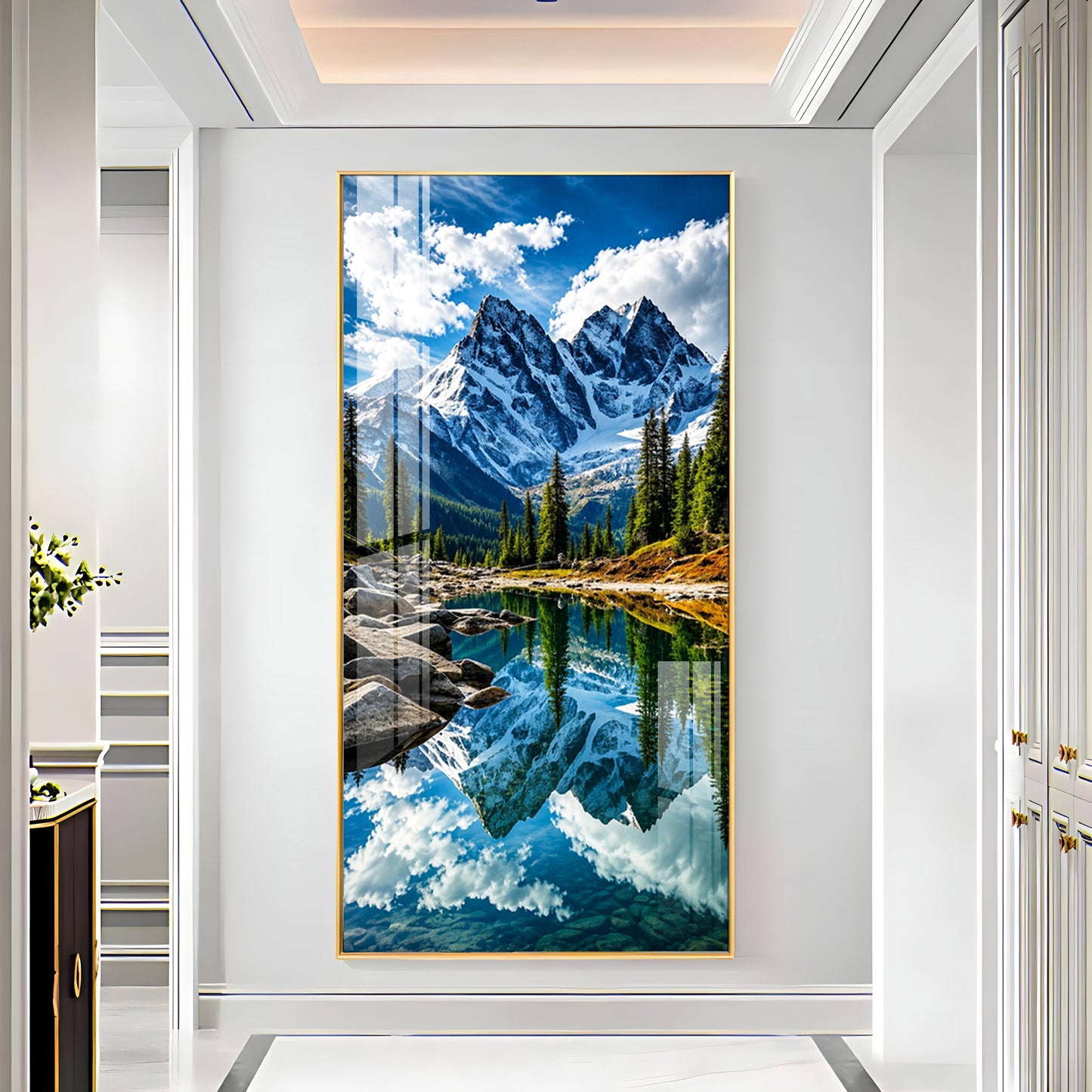 Serene Mountain Lake Premium Acrylic Vertical Wall Art