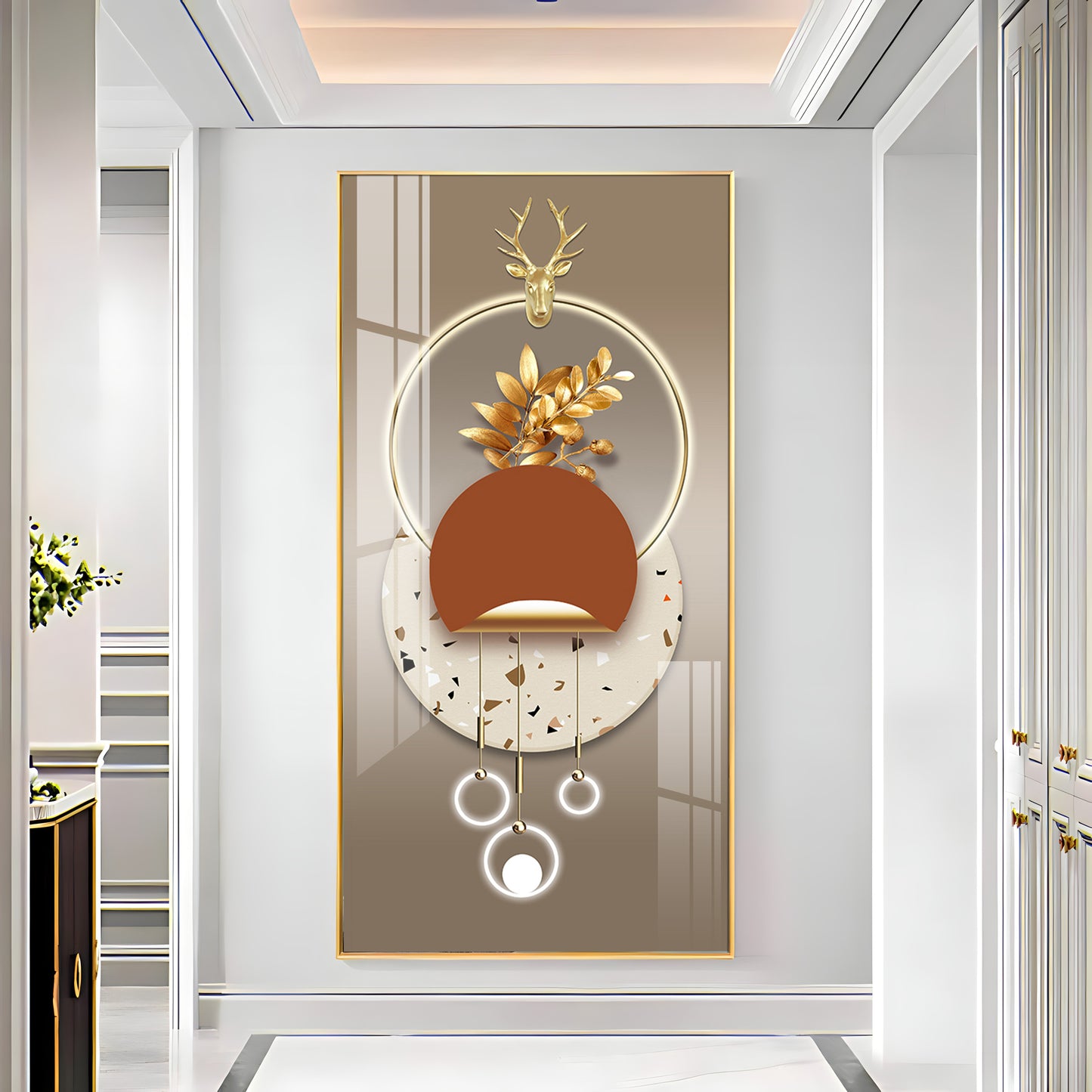 Golden Floral Grandeur Premium Acrylic Vertical Wall Art