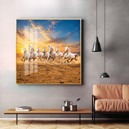 Seven Running Horses Premium Acrylic Square Wall Art