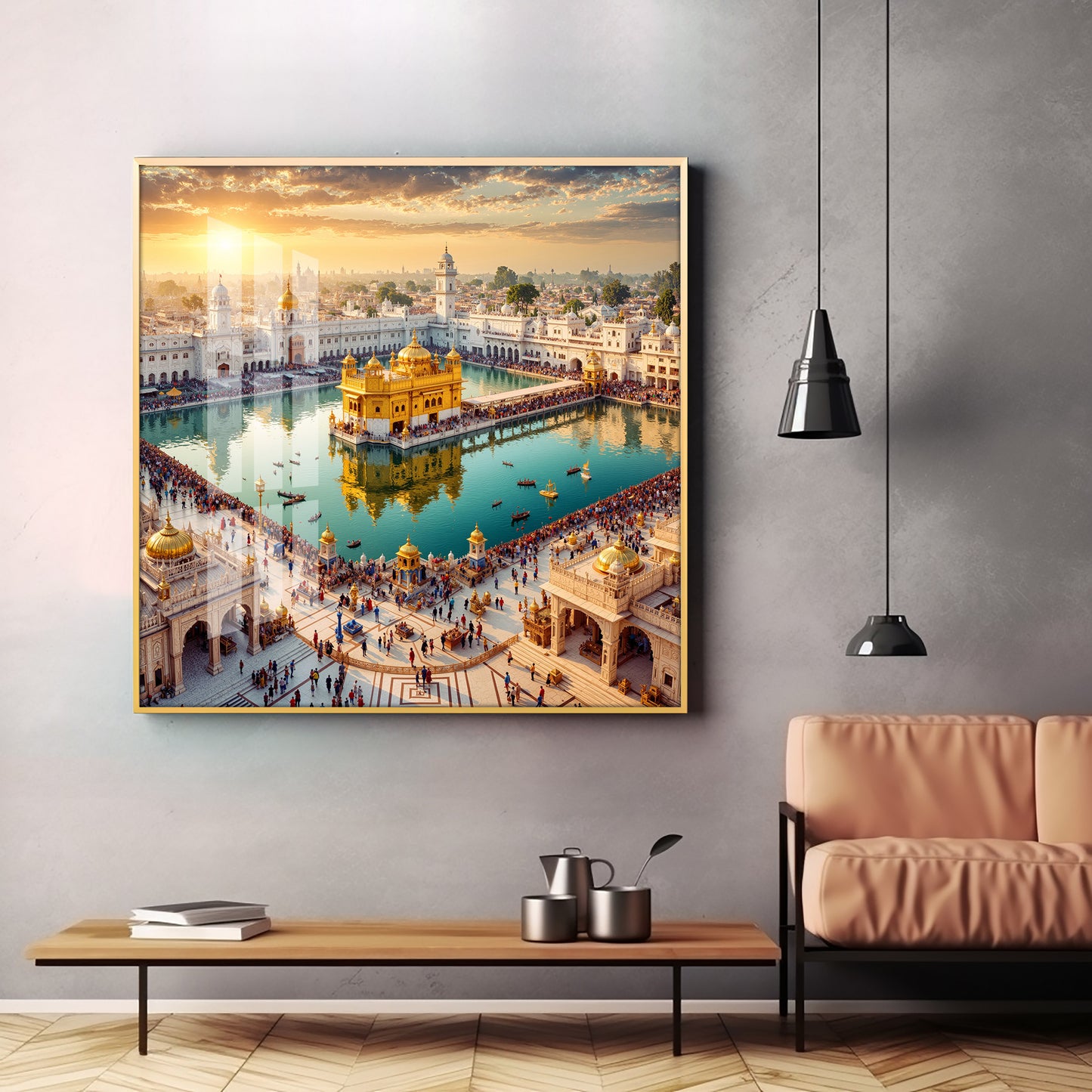Divine Golden Temple Premium Acrylic Square Wall Art