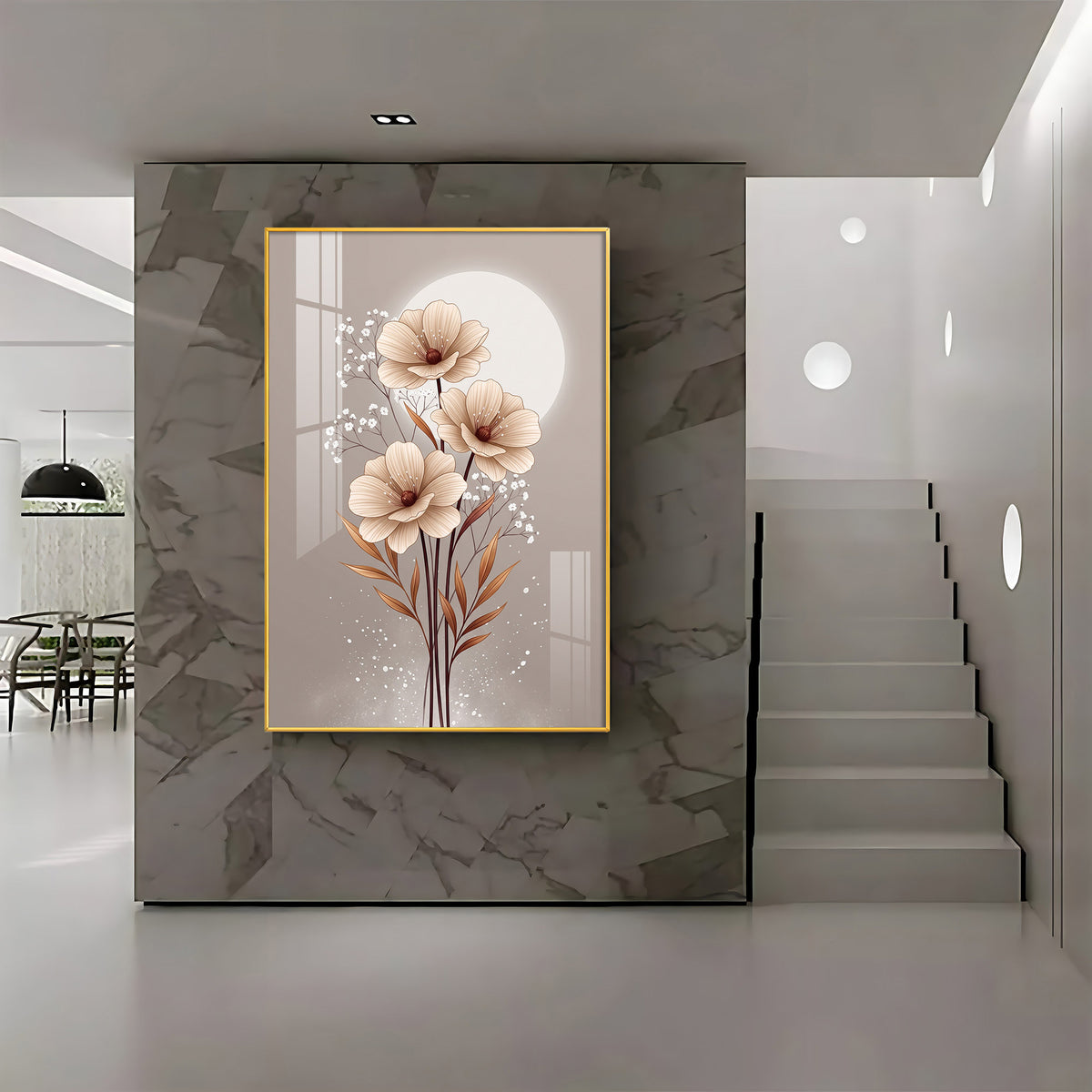 Soft Floral Bouquet & Moon Premium Acrylic Vertical Wall Art