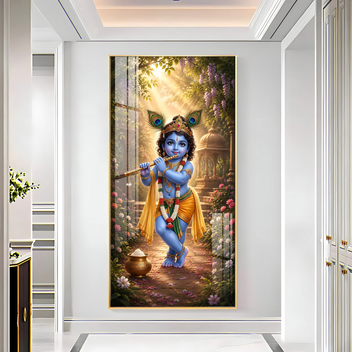 Bal Krishna Vrindavan Premium Acrylic Vertical Wall Art