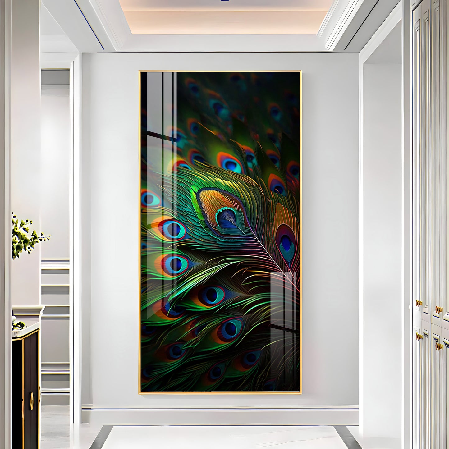 Peacock Feathers Premium Acrylic Vertical Wall Art