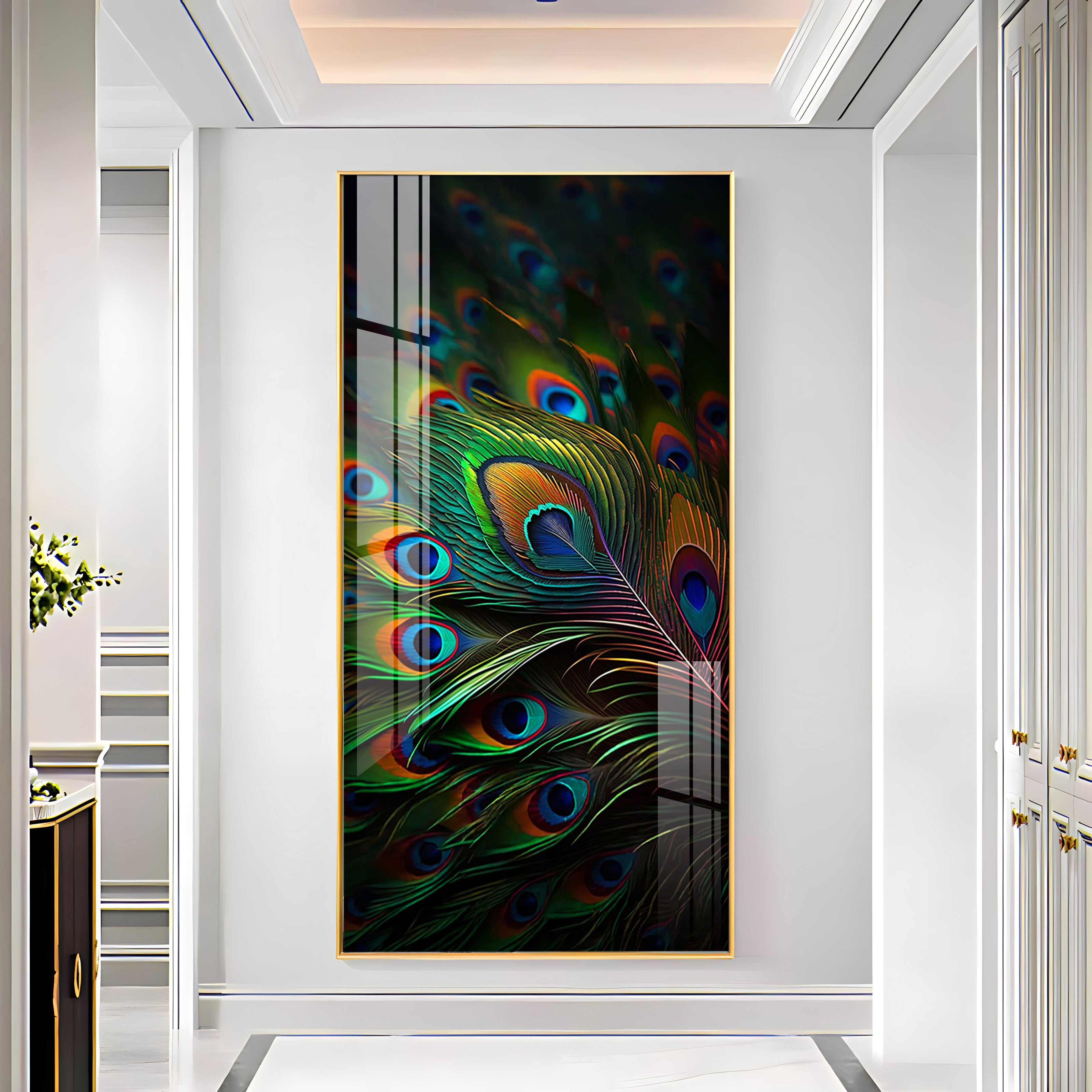 Peacock Feathers Premium Acrylic Vertical Wall Art