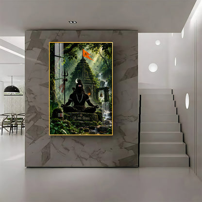 Lord Shiva Meditating In Forest Premium Acrylic Vertical Wall Art