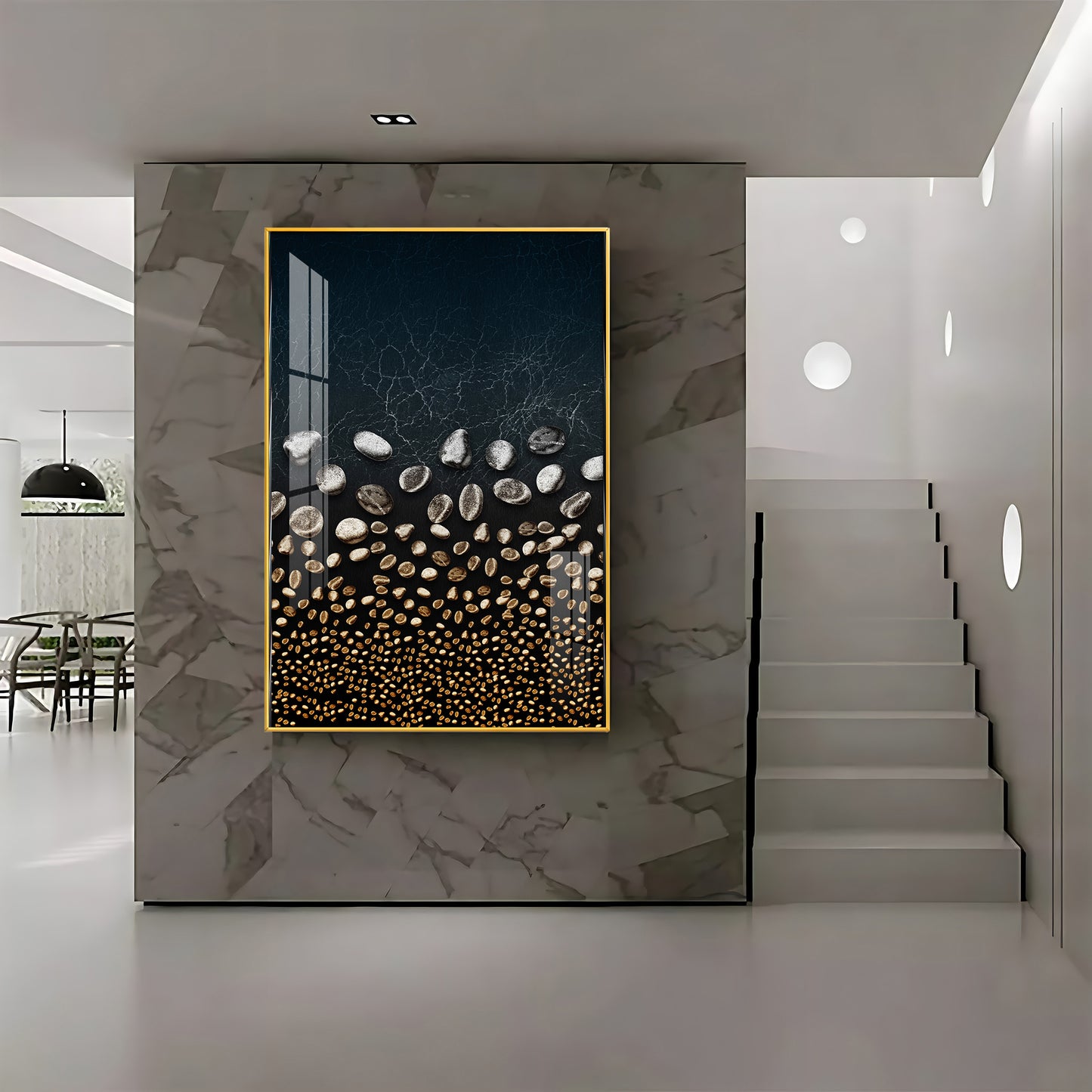 Golden Serenity Stones Premium Acrylic Vertical Wall Art