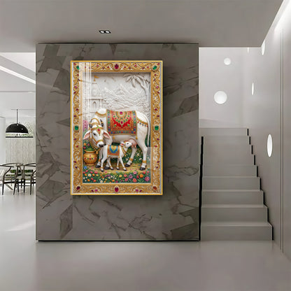 Sacred Kamdhenu Cow Premium Acrylic Vertical Wall Art