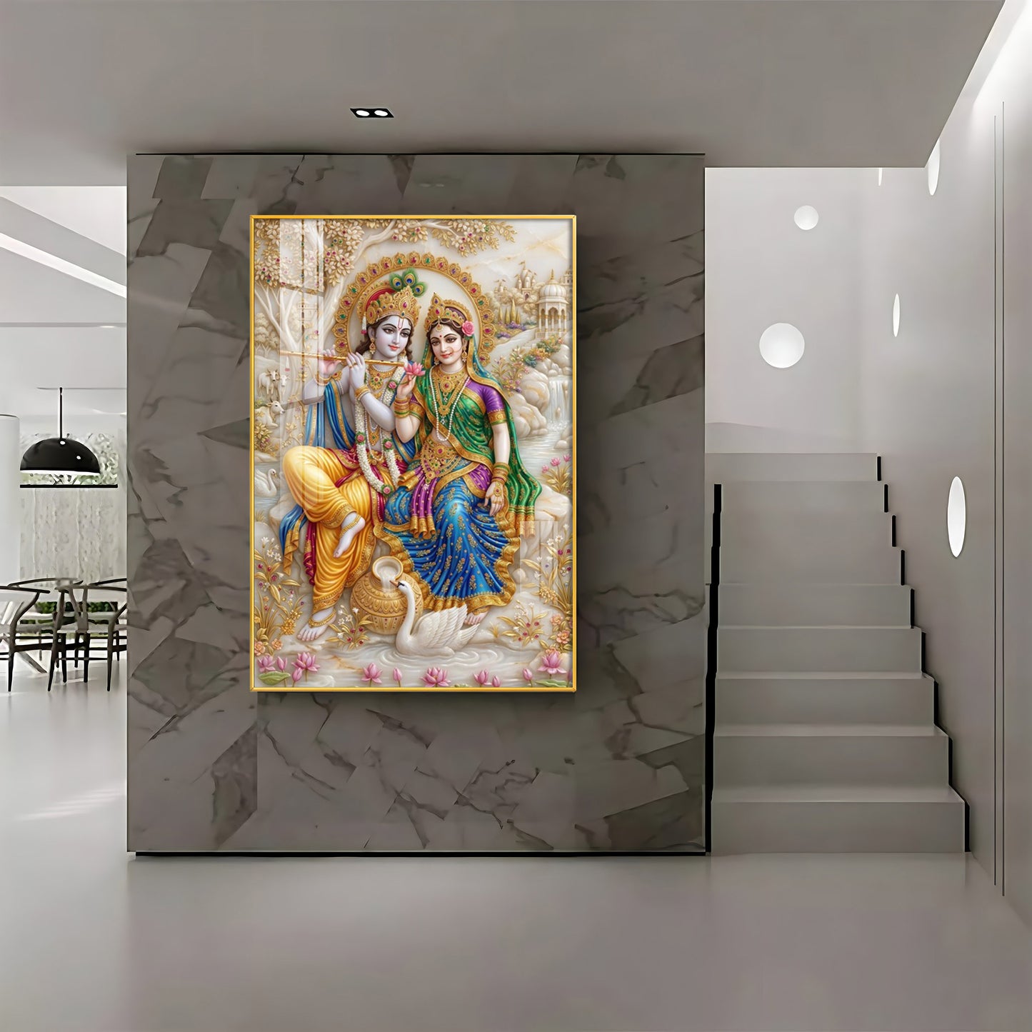 Radha Krishna With Swan Premium Acrylic Vertical Wall Art