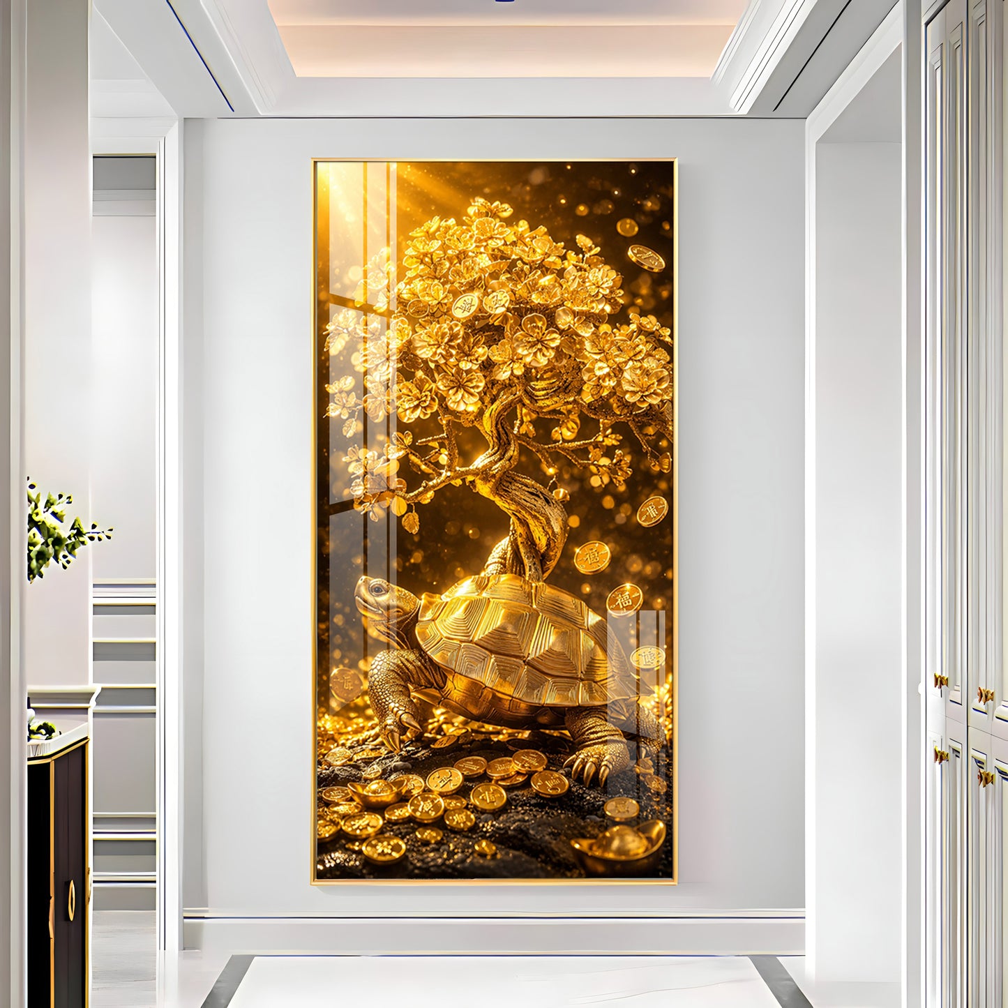 Divine Tortoise With Money Tree Premium Acrylic Vertical Wall Art