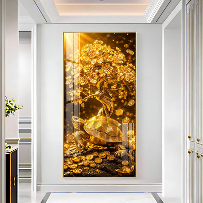 Divine Tortoise With Money Tree Premium Acrylic Vertical Wall Art