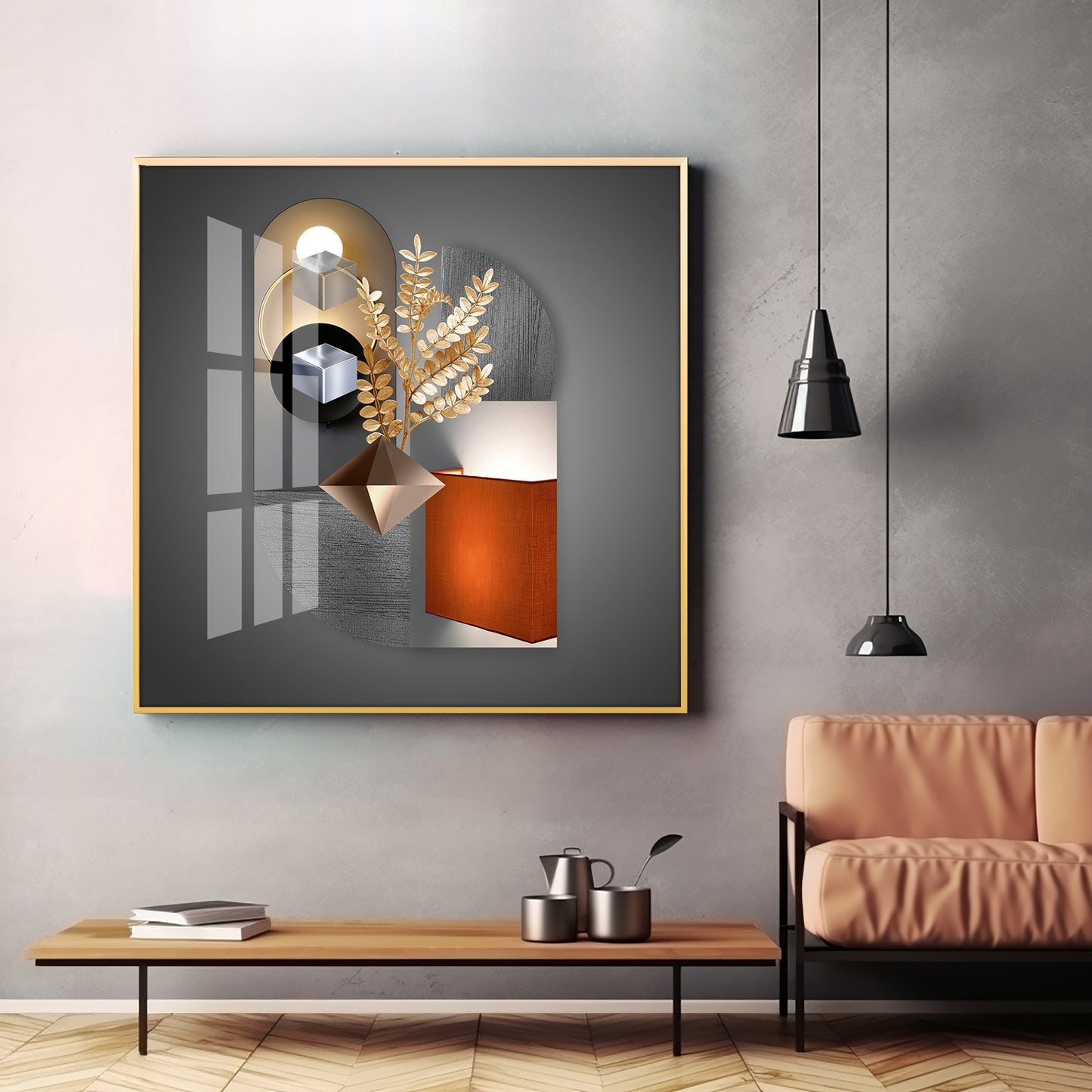 Aesthetic Combining Geometry With Gold Leaf Premium Acrylic Square Wall Art