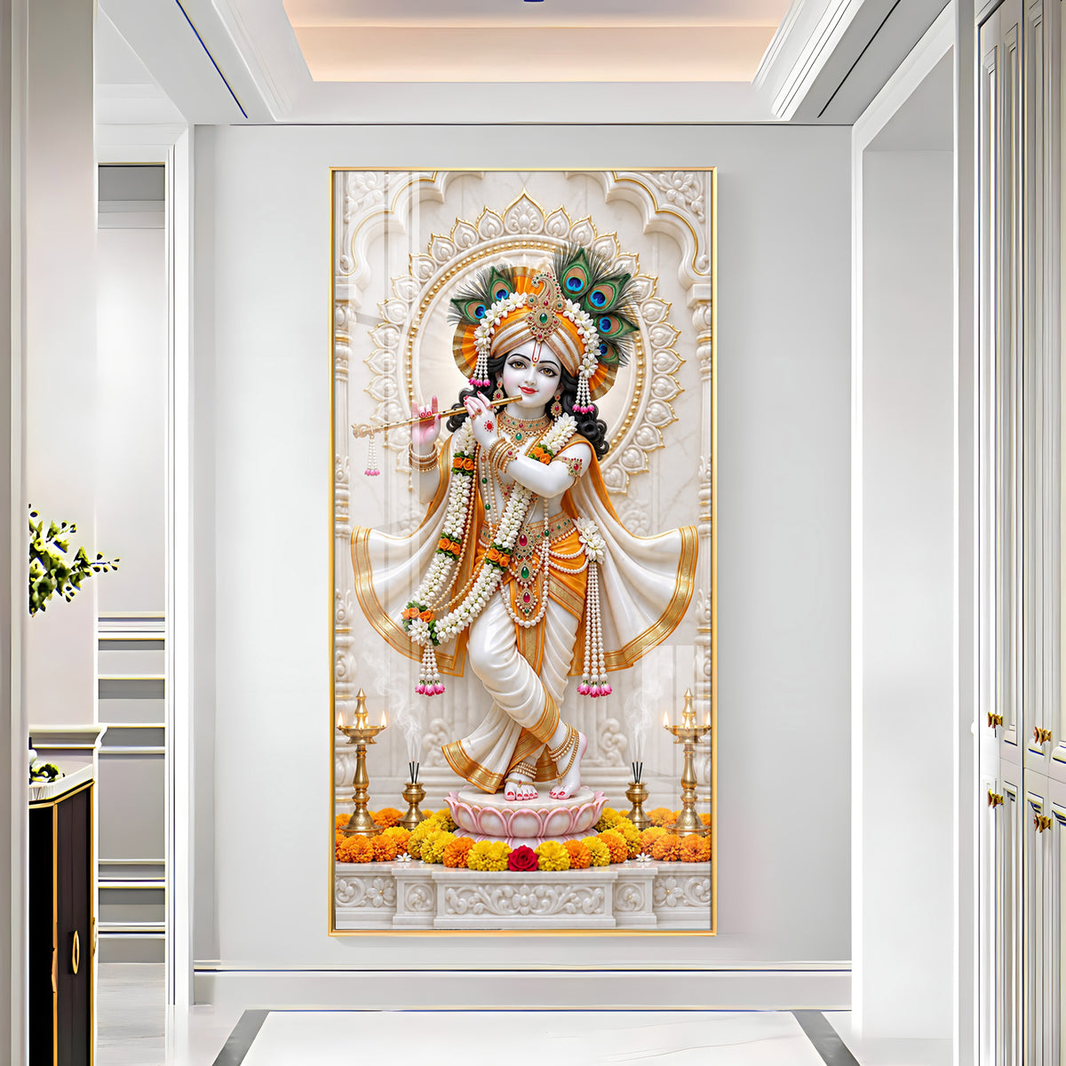 Krishna In White Dhoti Premium Acrylic Vertical Wall Art