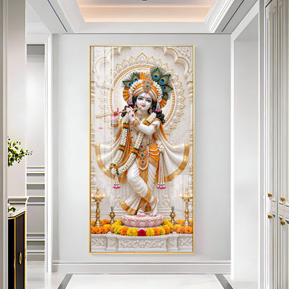 Krishna In White Dhoti Premium Acrylic Vertical Wall Art